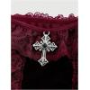 imageSHENHE Womens Goth Top Lace Trim Velvet Off Shoulder Short Sleeve Punk Top ShirtBurgundy