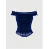 imageSHENHE Womens Goth Top Lace Trim Velvet Off Shoulder Short Sleeve Punk Top ShirtDark Blue