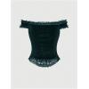 imageSHENHE Womens Goth Top Lace Trim Velvet Off Shoulder Short Sleeve Punk Top ShirtDark Green
