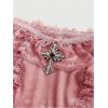imageSHENHE Womens Goth Top Lace Trim Velvet Off Shoulder Short Sleeve Punk Top ShirtPink