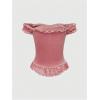 imageSHENHE Womens Goth Top Lace Trim Velvet Off Shoulder Short Sleeve Punk Top ShirtPink