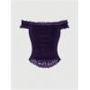 imageSHENHE Womens Goth Top Lace Trim Velvet Off Shoulder Short Sleeve Punk Top ShirtPurple