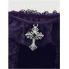 imageSHENHE Womens Goth Top Lace Trim Velvet Off Shoulder Short Sleeve Punk Top ShirtPurple