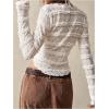 imageSHENHE Womens Lace Shirt V Neck Button Down Blouse Long Sleeve Frilly TopBeige
