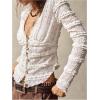 imageSHENHE Womens Lace Shirt V Neck Button Down Blouse Long Sleeve Frilly TopBeige