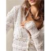 imageSHENHE Womens Lace Shirt V Neck Button Down Blouse Long Sleeve Frilly TopBeige