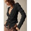 imageSHENHE Womens Lace Shirt V Neck Button Down Blouse Long Sleeve Frilly TopBlack