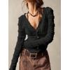 imageSHENHE Womens Lace Shirt V Neck Button Down Blouse Long Sleeve Frilly TopBlack