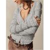 imageSHENHE Womens Lace Shirt V Neck Button Down Blouse Long Sleeve Frilly TopGrey