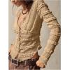 imageSHENHE Womens Lace Shirt V Neck Button Down Blouse Long Sleeve Frilly TopKhaki