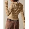 imageSHENHE Womens Lace Shirt V Neck Button Down Blouse Long Sleeve Frilly TopKhaki