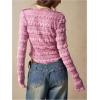 imageSHENHE Womens Lace Shirt V Neck Button Down Blouse Long Sleeve Frilly TopPink