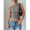 imageSHENHE Womens Leopard Off Shoulder T Shirts Ruched Sleeveless Slim Fit Crop Tee Top ClubwearMulticolor