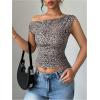 imageSHENHE Womens Leopard Off Shoulder T Shirts Ruched Sleeveless Slim Fit Crop Tee Top ClubwearMulticolor