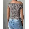 imageSHENHE Womens Leopard Off Shoulder T Shirts Ruched Sleeveless Slim Fit Crop Tee Top ClubwearMulticolor