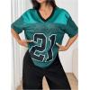 imageSHENHE Womens Mesh Football Jersey Graphic V Neck Short Sleeve Y2k Jersey Shirt Tee TopDark Green