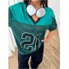 imageSHENHE Womens Mesh Football Jersey Graphic V Neck Short Sleeve Y2k Jersey Shirt Tee TopDark Green