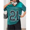 imageSHENHE Womens Mesh Football Jersey Graphic V Neck Short Sleeve Y2k Jersey Shirt Tee TopDark Green