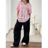 imageSHENHE Womens Mesh Football Jersey Graphic V Neck Short Sleeve Y2k Jersey Shirt Tee TopPink
