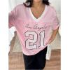 imageSHENHE Womens Mesh Football Jersey Graphic V Neck Short Sleeve Y2k Jersey Shirt Tee TopPink