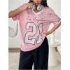 imageSHENHE Womens Mesh Football Jersey Graphic V Neck Short Sleeve Y2k Jersey Shirt Tee TopPink