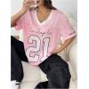 imageSHENHE Womens Mesh Football Jersey Graphic V Neck Short Sleeve Y2k Jersey Shirt Tee TopPink