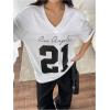 imageSHENHE Womens Mesh Football Jersey Graphic V Neck Short Sleeve Y2k Jersey Shirt Tee TopWhite