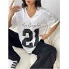 imageSHENHE Womens Mesh Football Jersey Graphic V Neck Short Sleeve Y2k Jersey Shirt Tee TopWhite