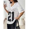 imageSHENHE Womens Mesh Football Jersey Graphic V Neck Short Sleeve Y2k Jersey Shirt Tee TopWhite