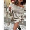 imageSHENHE Womens Off Shoulder Mini Sweater Dress Long Sleeve Ribbed Loose Pullover DressWhite