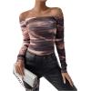 imageSHENHE Womens Off Shoulder Tie Dye Ruched Long Sleeve Fitted Casual Crop Tshirt TopMulticolor