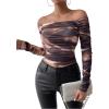imageSHENHE Womens Off Shoulder Tie Dye Ruched Long Sleeve Fitted Casual Crop Tshirt TopMulticolor