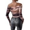 imageSHENHE Womens Off Shoulder Tie Dye Ruched Long Sleeve Fitted Casual Crop Tshirt TopMulticolor