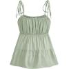 imageSHENHE Womens Spaghetti Strap Ruched Bust Ruffle Hem Cami Top Tie Backless CamisoleMint Green