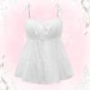 imageSHENHE Womens Spaghetti Strap Ruched Bust Ruffle Hem Cami Top Tie Backless CamisoleWhite