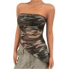 imageSHENHE Womens Strapless Camouflage Print Asymmetrical Lettuce Trim Y2k Cami Tube TopArmy Green