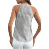 imageSHENHE Womens Striped Print Notched V Neck Button Down Sleeveless Blouse TopBlack