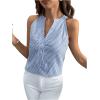 imageSHENHE Womens Striped Print Notched V Neck Button Down Sleeveless Blouse TopBlue