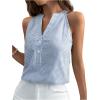 imageSHENHE Womens Striped Print Notched V Neck Button Down Sleeveless Blouse TopBlue and White