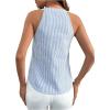 imageSHENHE Womens Striped Print Notched V Neck Button Down Sleeveless Blouse TopBlue and White