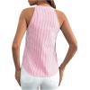 imageSHENHE Womens Striped Print Notched V Neck Button Down Sleeveless Blouse TopPink