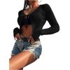 imageSHENHE Womens V Neck Ribbed Knit Tie Front Cropped Plain Long Sleeve Cardigan OutwearBlack
