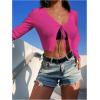 imageSHENHE Womens V Neck Ribbed Knit Tie Front Cropped Plain Long Sleeve Cardigan OutwearHot Pink