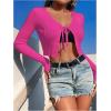 imageSHENHE Womens V Neck Ribbed Knit Tie Front Cropped Plain Long Sleeve Cardigan OutwearHot Pink