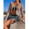 imageSHENHE Womens V Neck Ribbed Knit Tie Front Cropped Plain Long Sleeve Cardigan OutwearKhaki