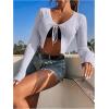 imageSHENHE Womens V Neck Ribbed Knit Tie Front Cropped Plain Long Sleeve Cardigan OutwearMauve Purple
