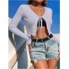 imageSHENHE Womens V Neck Ribbed Knit Tie Front Cropped Plain Long Sleeve Cardigan OutwearMauve Purple