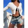 imageSHENHE Womens V Neck Ribbed Knit Tie Front Cropped Plain Long Sleeve Cardigan OutwearWhite