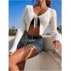imageSHENHE Womens V Neck Ribbed Knit Tie Front Cropped Plain Long Sleeve Cardigan OutwearWhite
