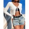 imageSHENHE Womens V Neck Ribbed Knit Tie Front Cropped Plain Long Sleeve Cardigan OutwearWhite